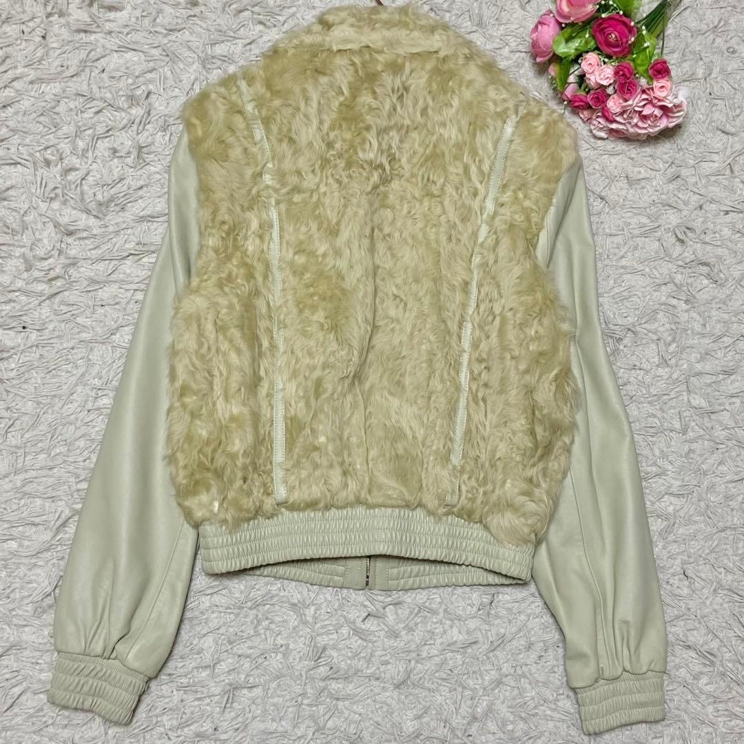 【美品】レザー×毛皮 ジャケット ラムファー アイボリー サイズL