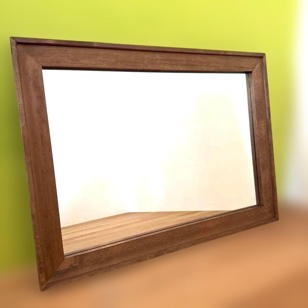 美品！重厚木枠ミラー 　ウッドフレーム　レトロ　アジアン　大型