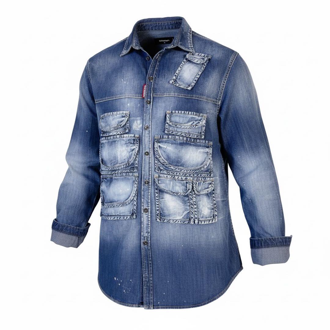 美品　ディースクエアード　ヴィンテージ加工　デニムシャツ　ブルー　48