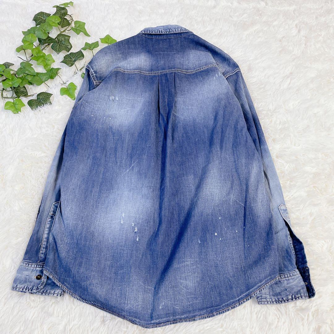 美品　ディースクエアード　ヴィンテージ加工　デニムシャツ　ブルー　48