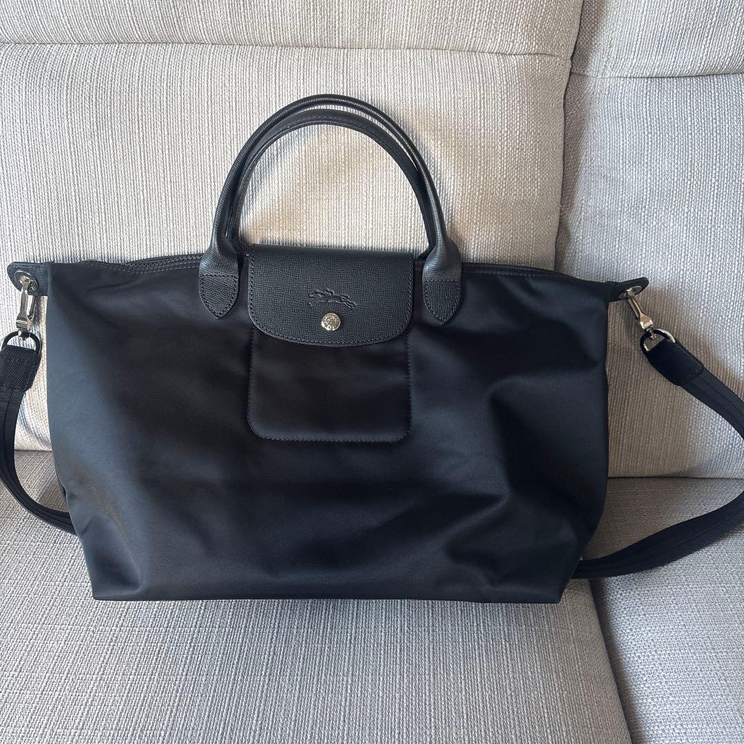 ロンシャン Longchamp プリアージュ M レザー ナイロン 黒
