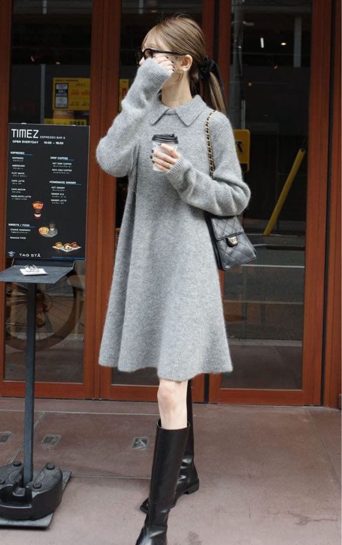 USAGI ONLINE ZOZOTOWN限定襟付きニットミニワンピース1