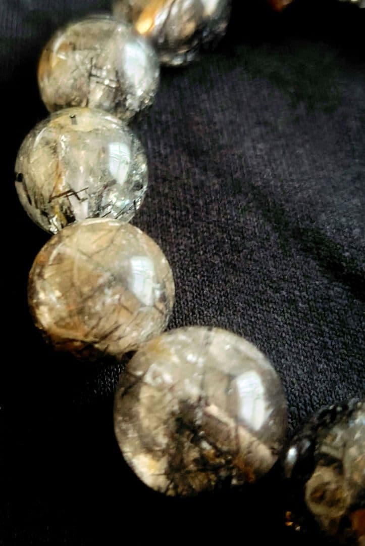 ブラックルチル15mm 　天然石　ブレスレット