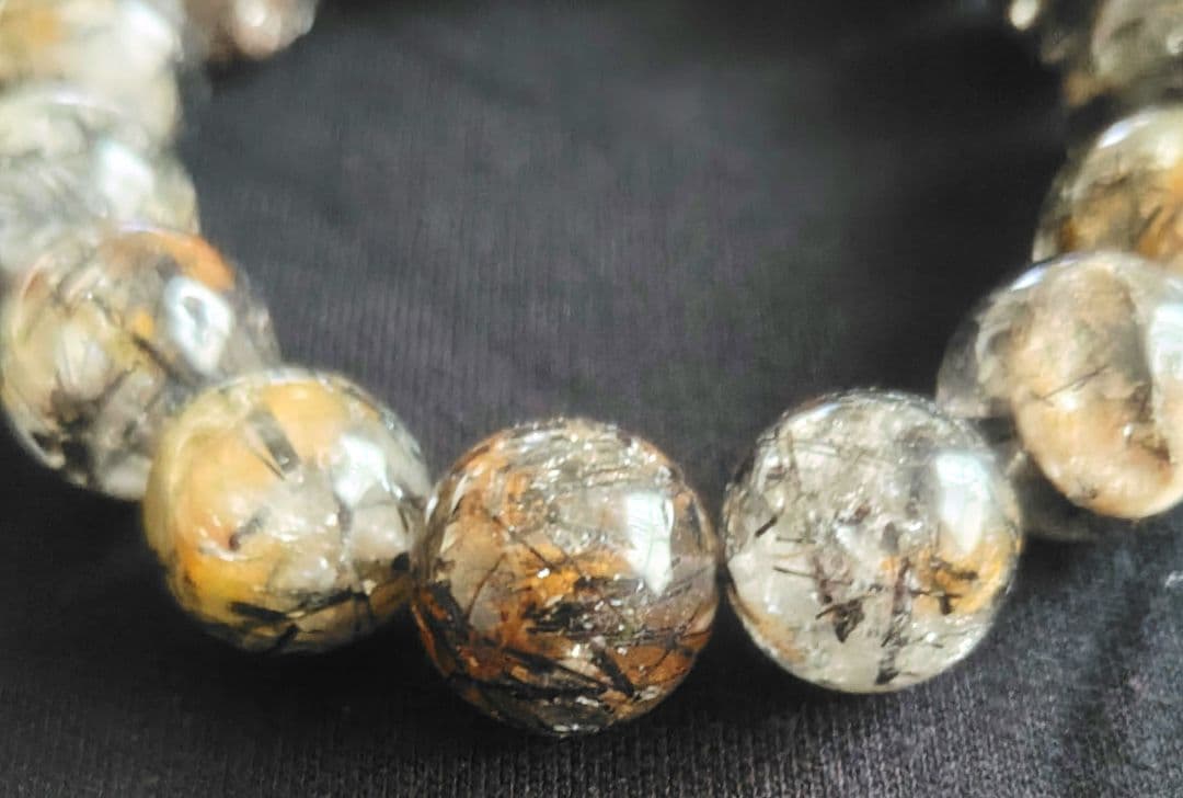 ブラックルチル15mm 　天然石　ブレスレット