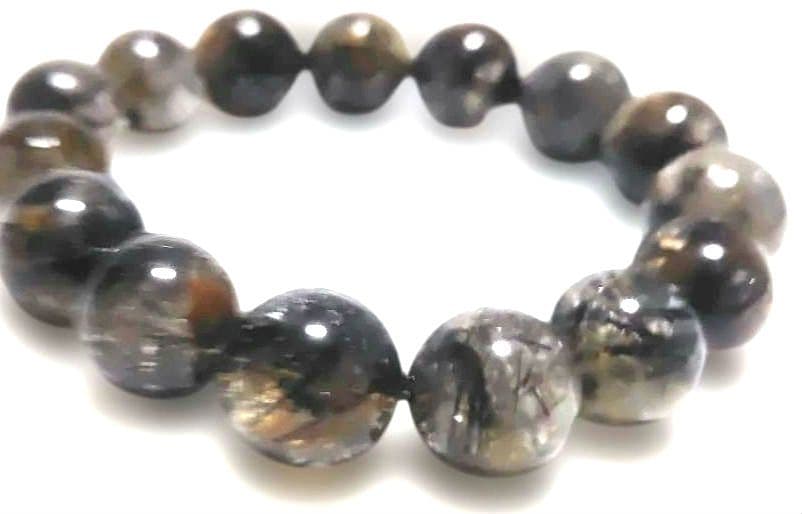 ブラックルチル15mm 　天然石　ブレスレット