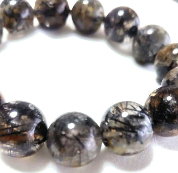 ブラックルチル15mm 　天然石　ブレスレット