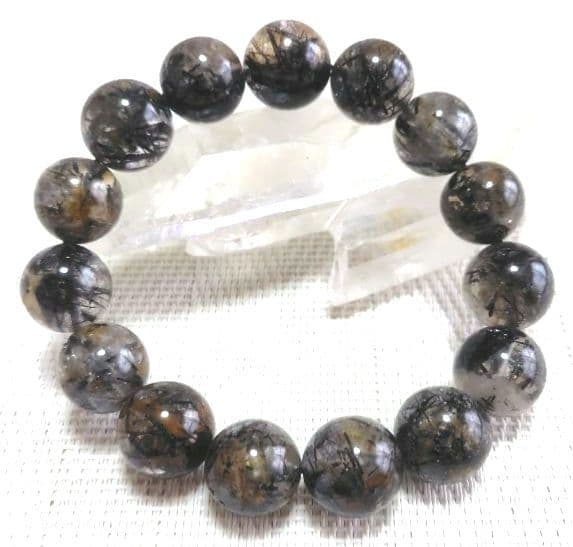 ブラックルチル15mm 　天然石　ブレスレット