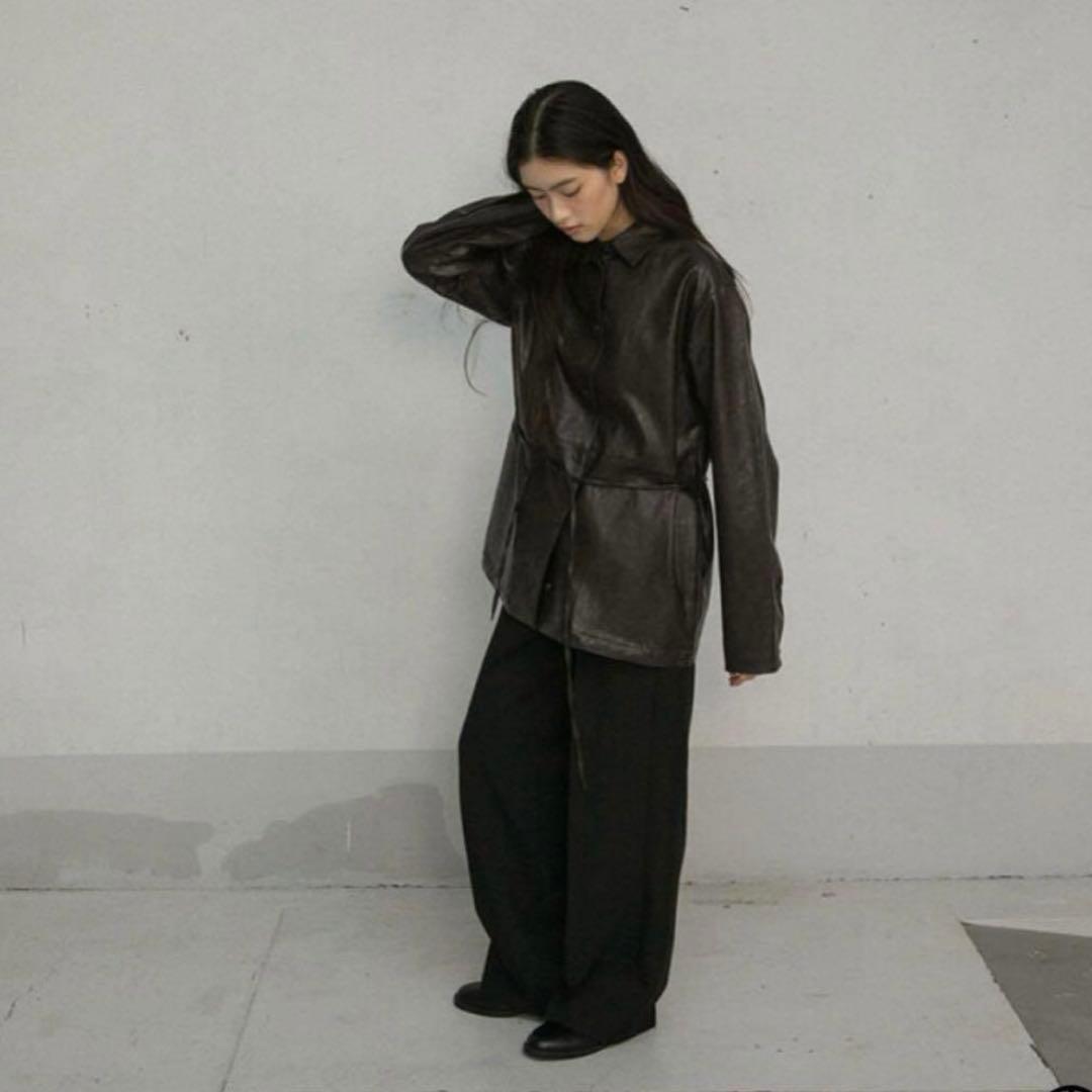 OHOTORO レザーシャツジャケット brown