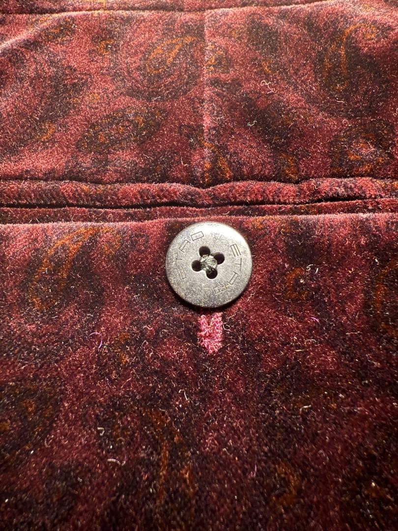 新品未使用　エトロ　ベロア素材　バーガンディーレッド　ペイズリー柄パンツ