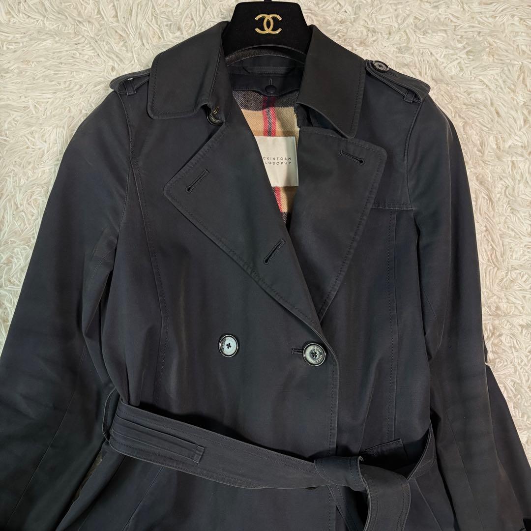 マッキントッシュロンドン トレンチコート ライナー付 チェック 2way 黒紺