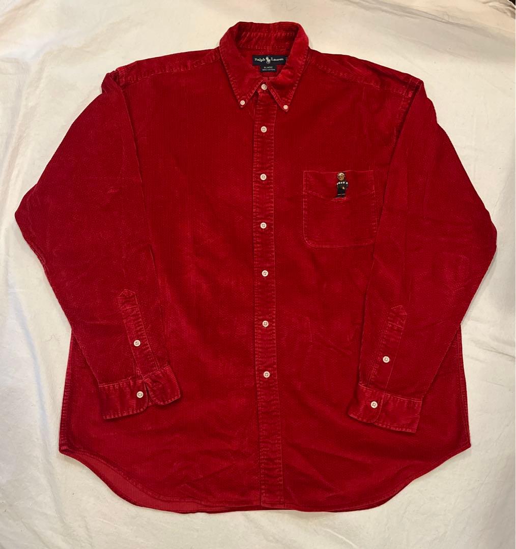 90s ラルフローレン ポロベア コーデュロイシャツ 太畝 XL