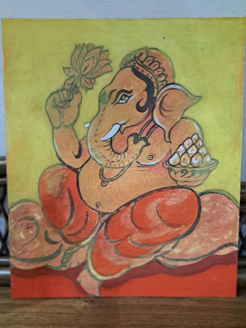 ガネーシャ 本画 原画 サイン有り 額付き