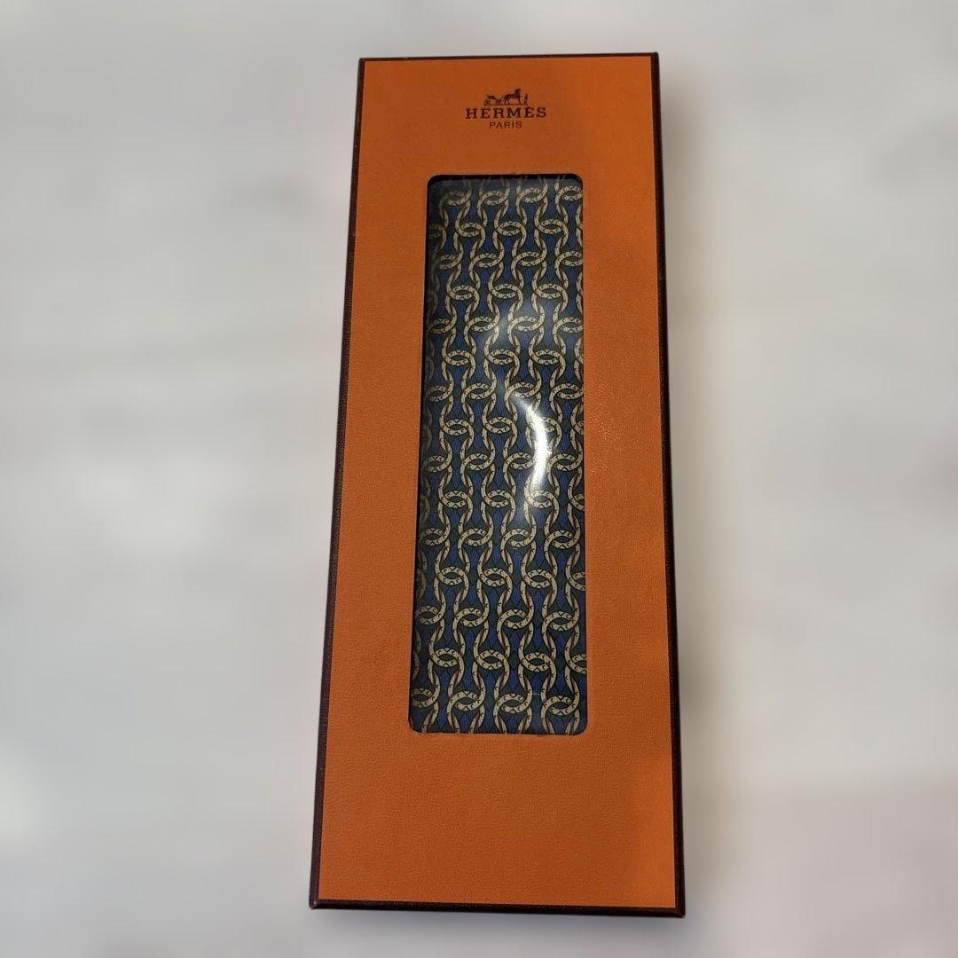 HERMES ネクタイ ネイビー ゴールド チェーンパターン　ギフト箱　未開封