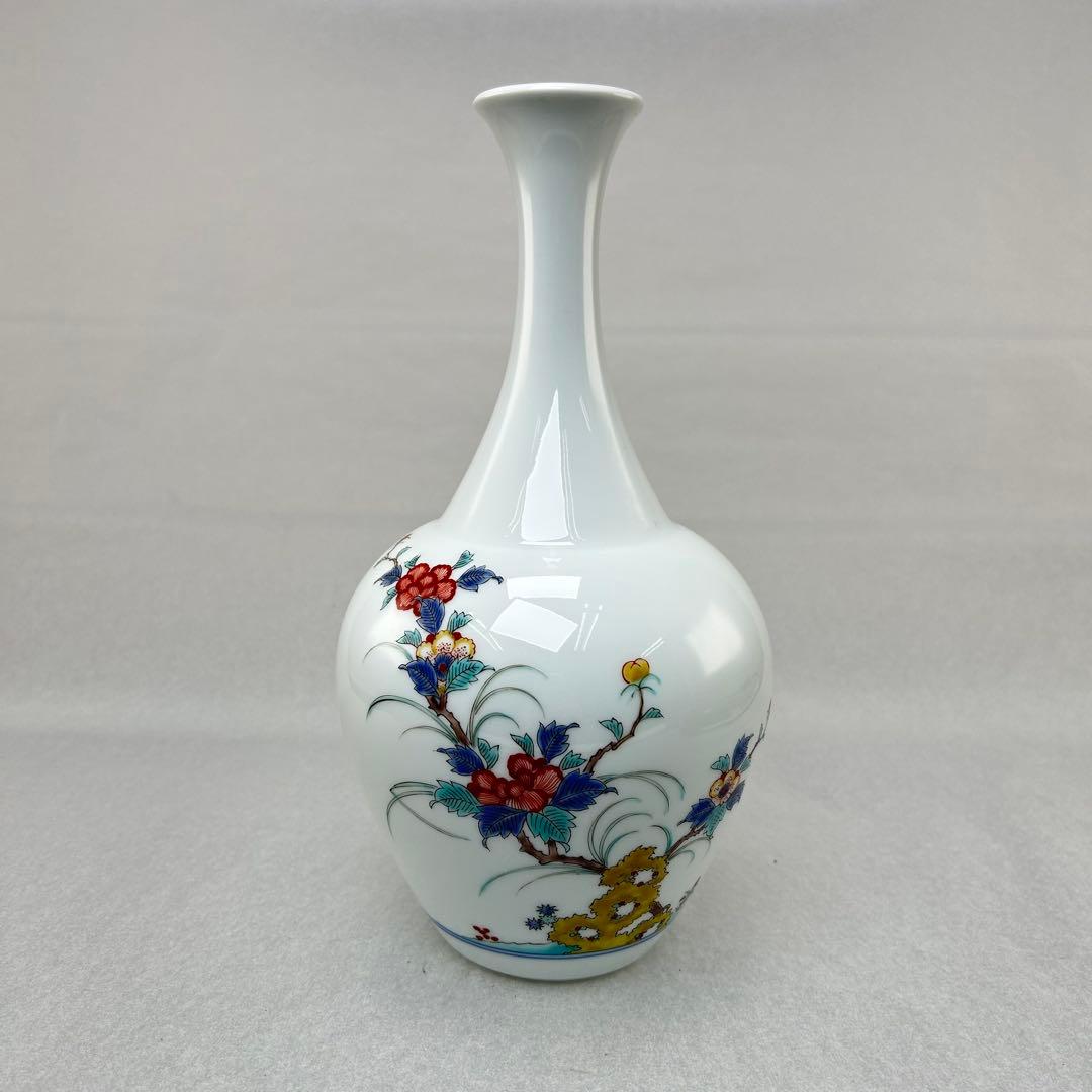 鍋島焼 人間国宝 柿右衛門花瓶 錦岩牡丹絵花瓶底部に渦福印日本美術古美術有田焼