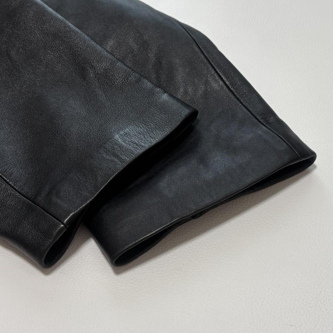 80s Euro Vintage チェスターコート ラムレザー キルティング L