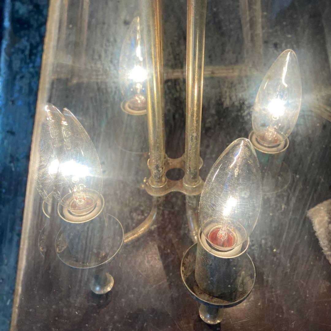 ヴィンテージ 4灯 ガラスシェード ライト ランプ 吊り下げ