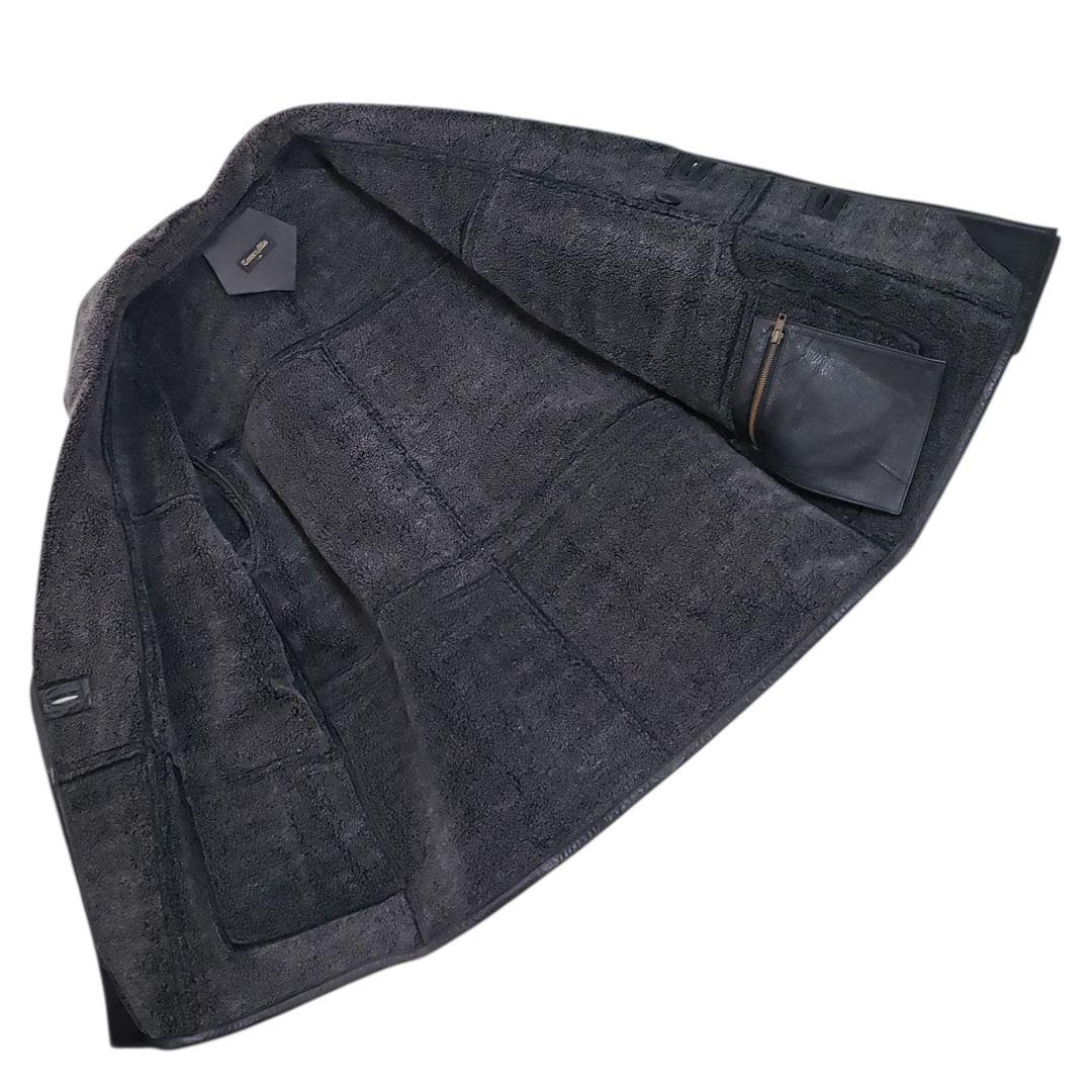 牛革　カーコート　ダブルブレスト　tesoro mio　テゾーロ ミオ　シボ　黒