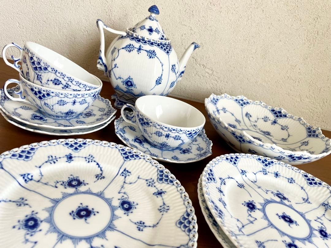 新品 ロイヤルコペンハーゲン ブルーフルーテッド ティーセット 皿 デンマーク製