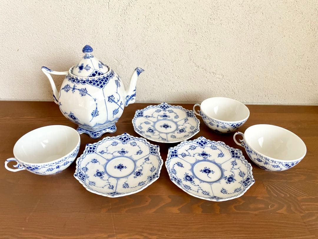 新品 ロイヤルコペンハーゲン ブルーフルーテッド ティーセット 皿 デンマーク製