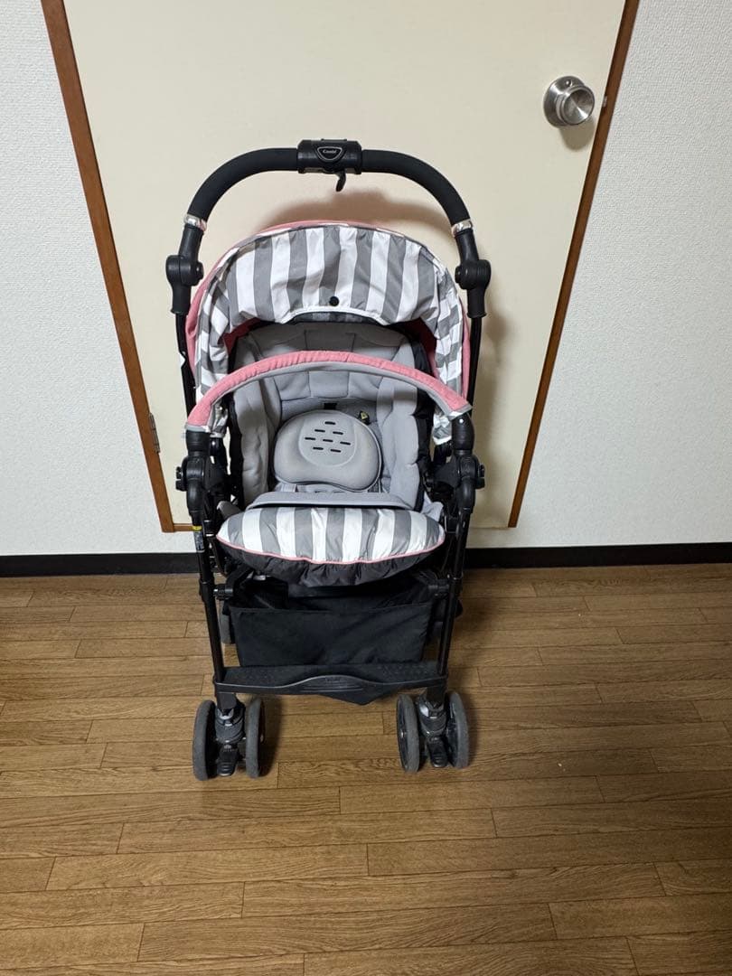 Combi ベビーカー グレー ピンク ストライプ3.18日迄値下げ