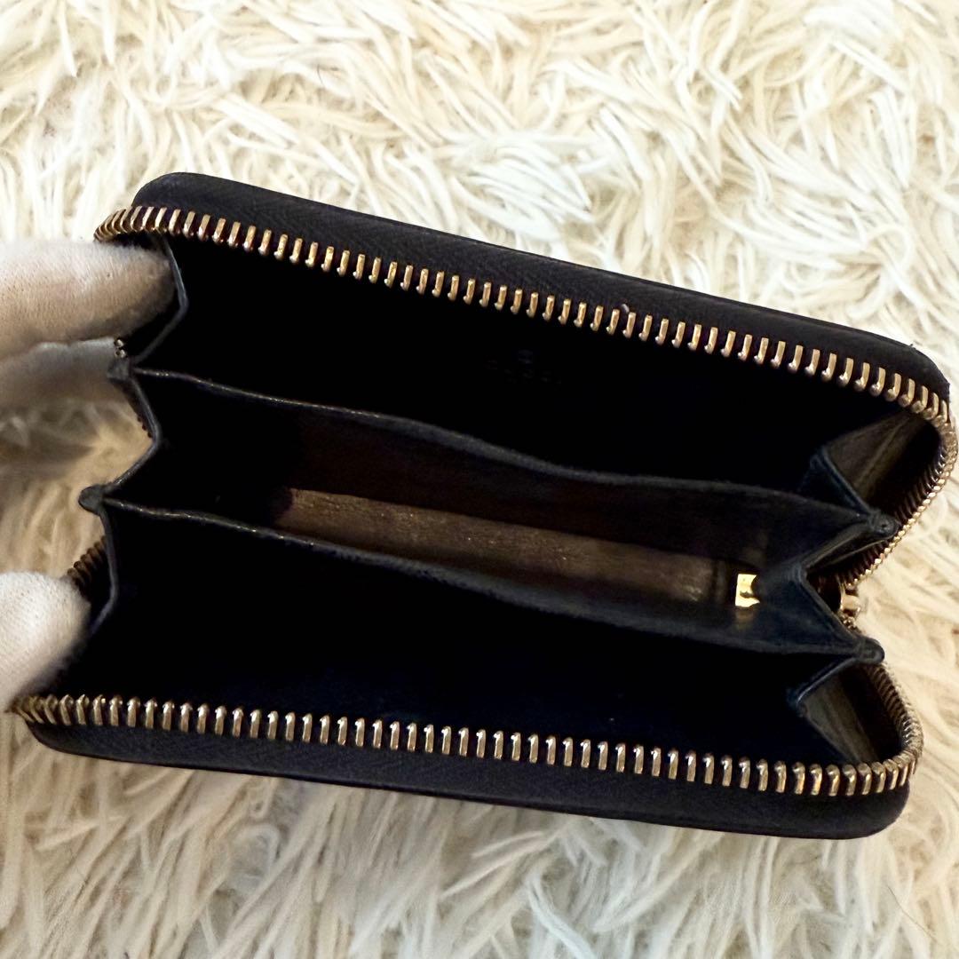 <箱付>GUCCI ケース　カードケース　シマ　レザー　ブラック