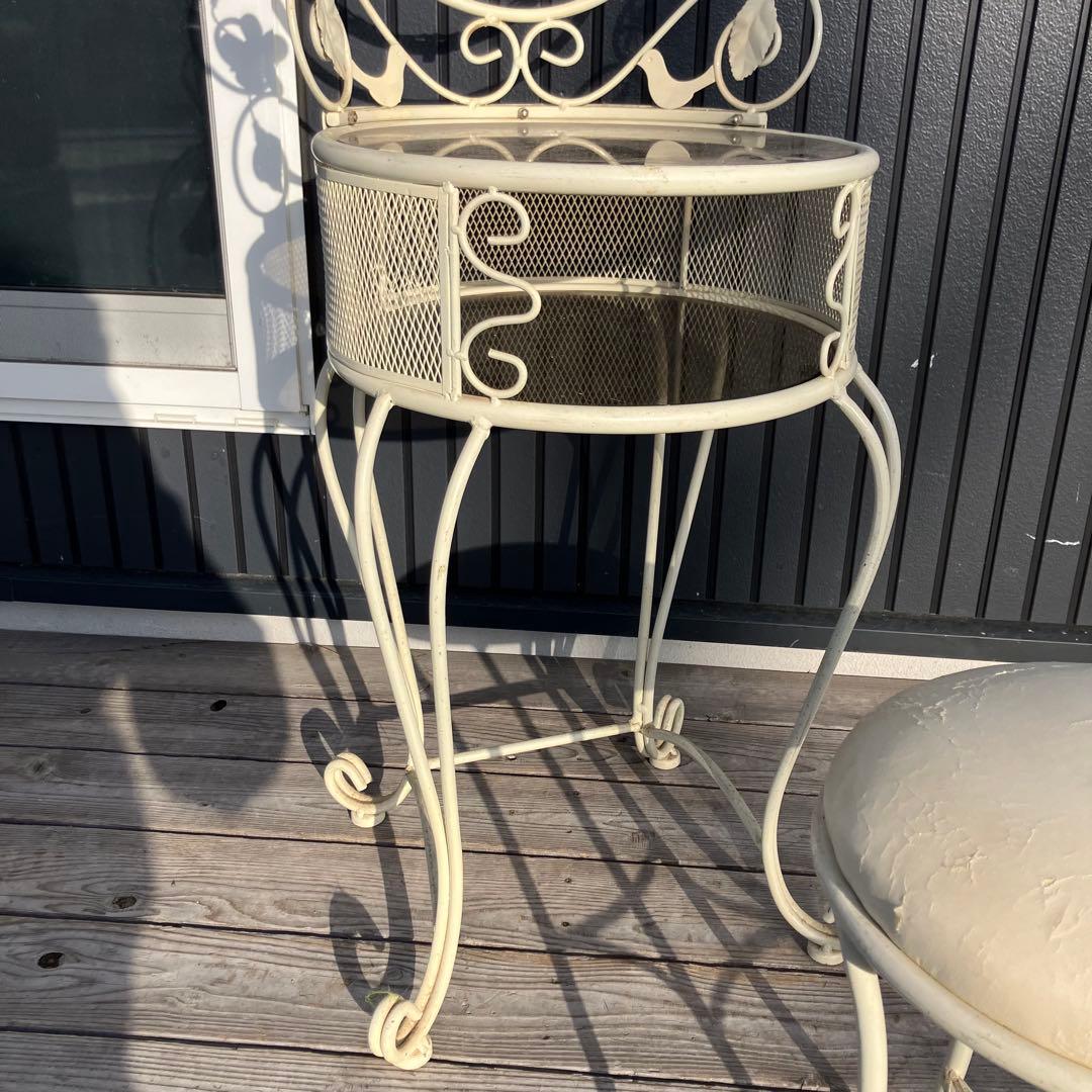 ロココ クラシカル アイアンフレーム 花装飾ドレッサー 化粧台 スツール付き