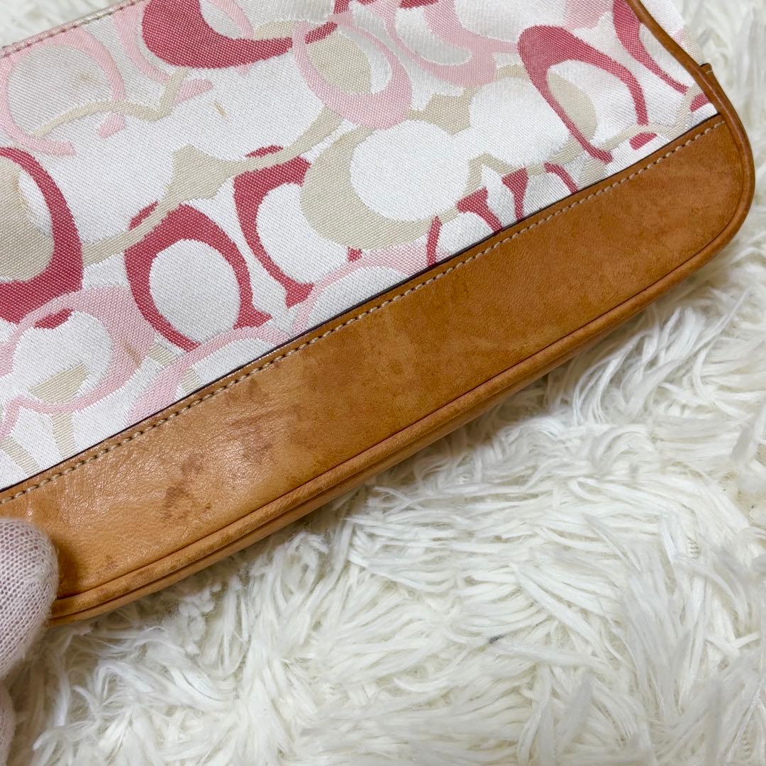 コーチ アクセサリーポーチ　ワンショルダーバッグ ピンク ベージュ　7027