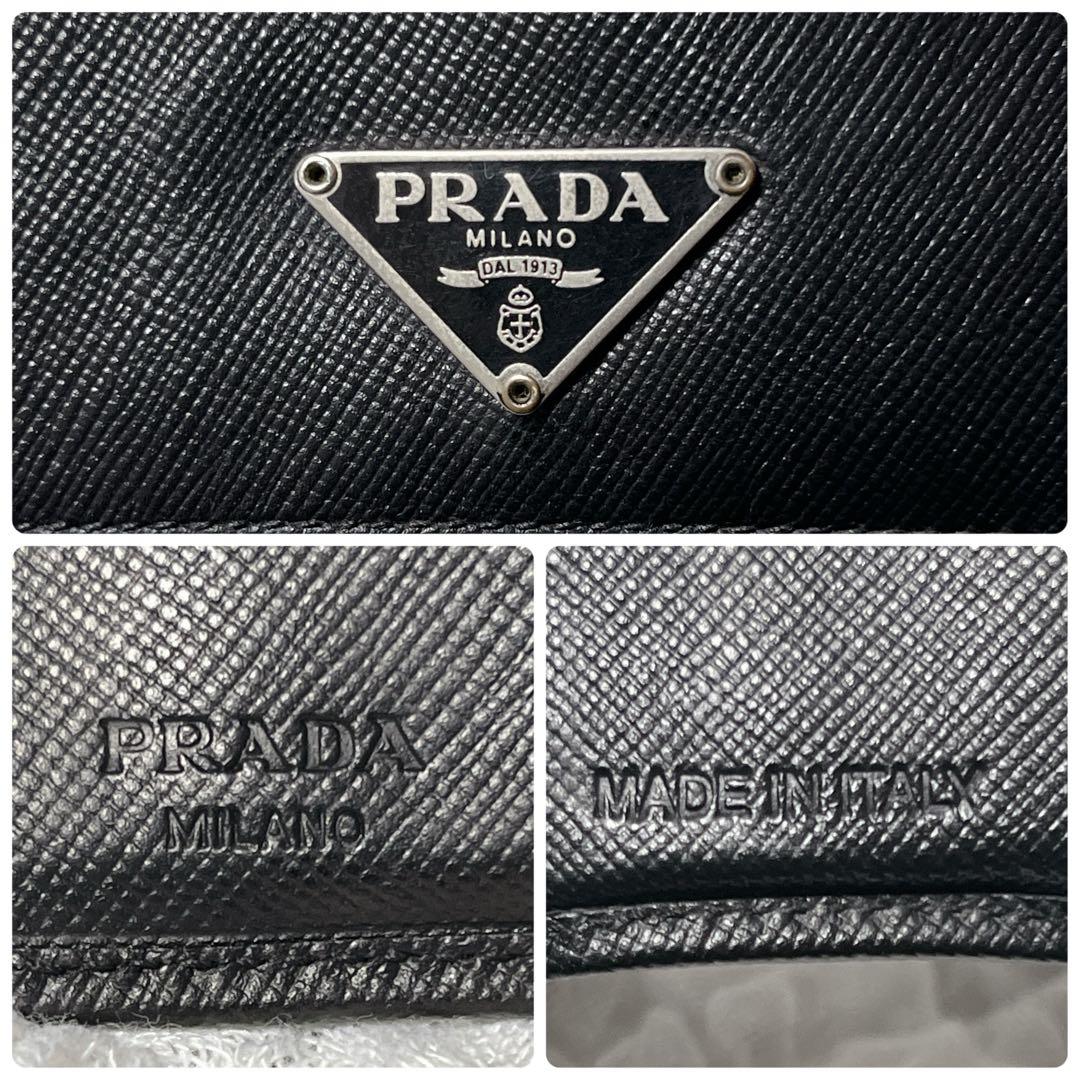 PRADA ブラック 三つ折り財布　プラダ　黒　サフィアーノレザー　コンパクト