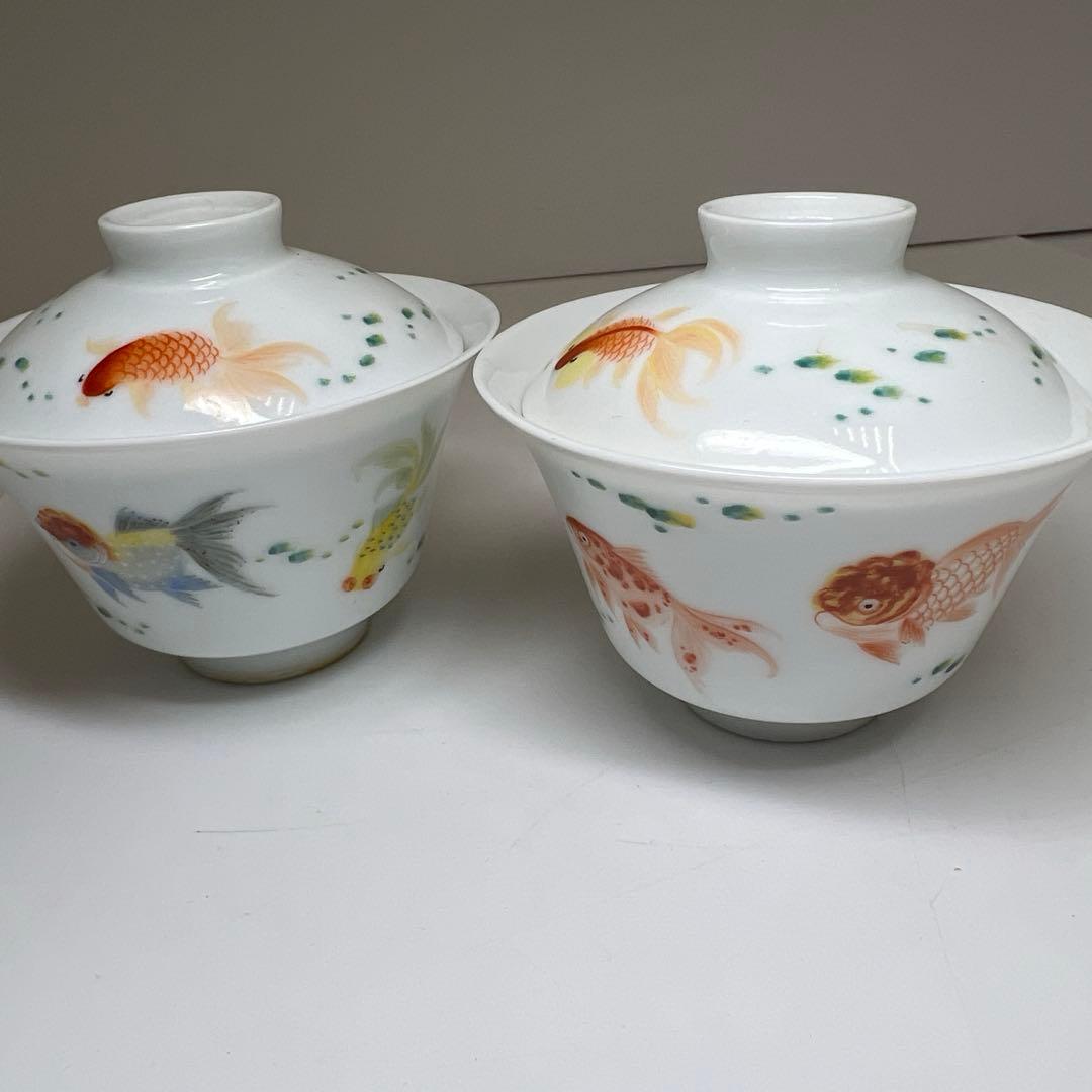 中国美術　粉彩蓋茶碗5客　口径約9㎝　東Y8-0204☆2Fタトチ