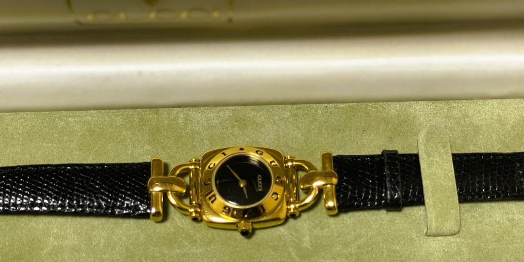 GUCCI 6300L ホースビット GP/レザー クォーツ 腕時計 稼働・箱付