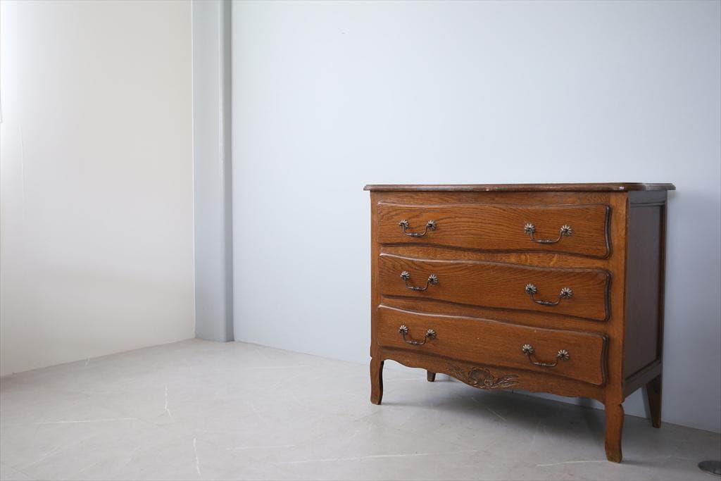 フランスアンティーク猫脚3杯ドロワー/木製チェスト/タンス/飾り棚(90-152