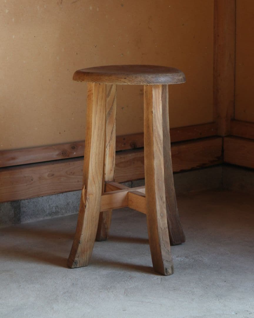 お値下げ中　古い栗材のスツール　古道具 古家具 アンティーク カフェ 丸椅子