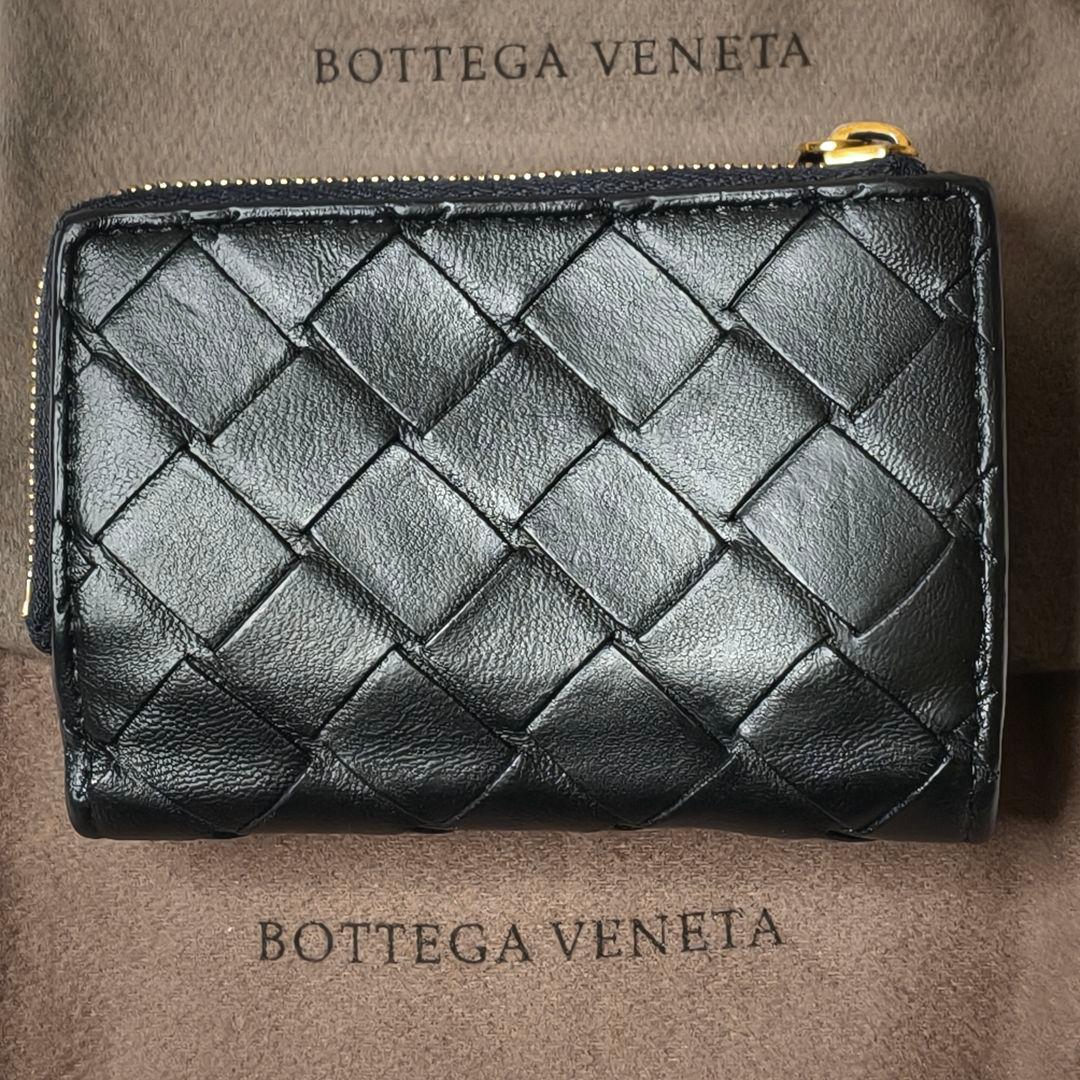 【現行／美品】ボッテガヴェネタ 三つ折り財布 タイニー イントレ IC搭載／黒B