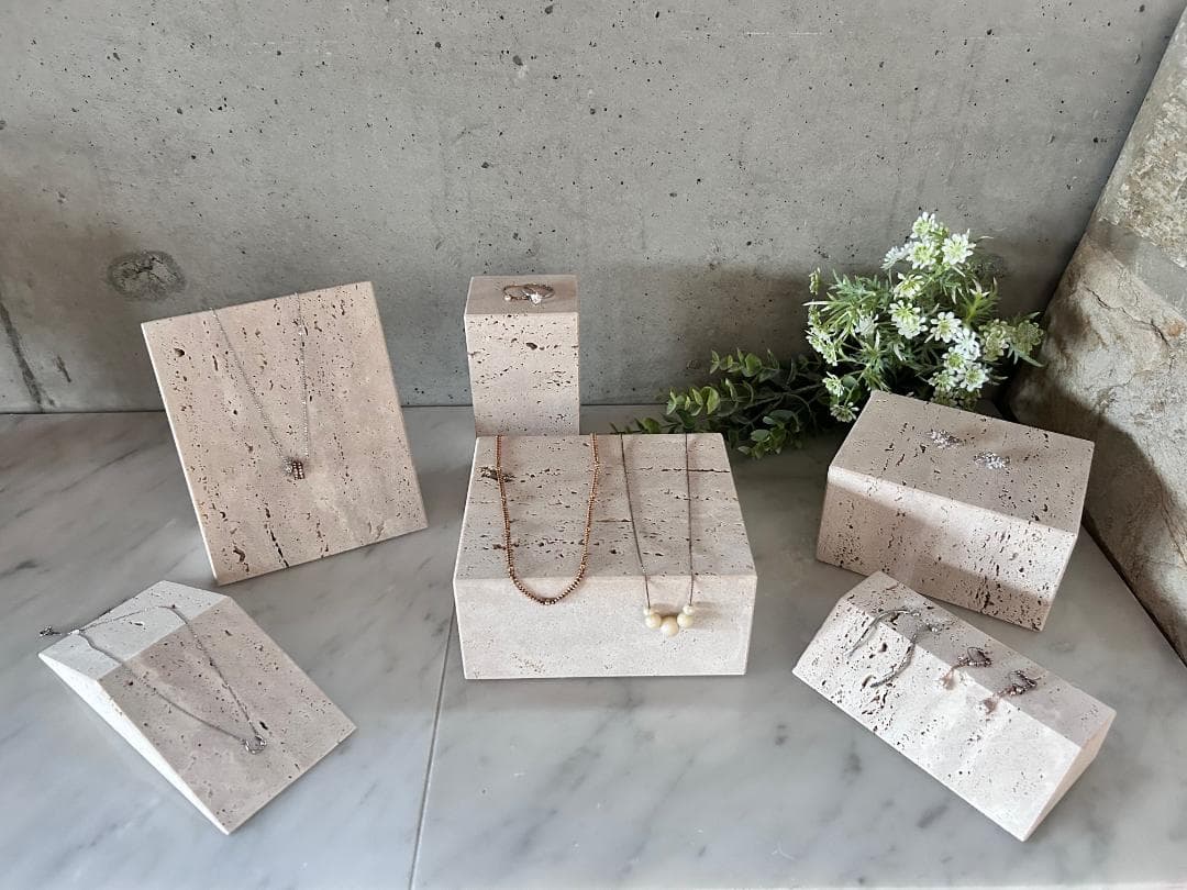 天然大理石　イタリア　トラバーチン●ブロック　6個セット●ディスプレイ●送料無料