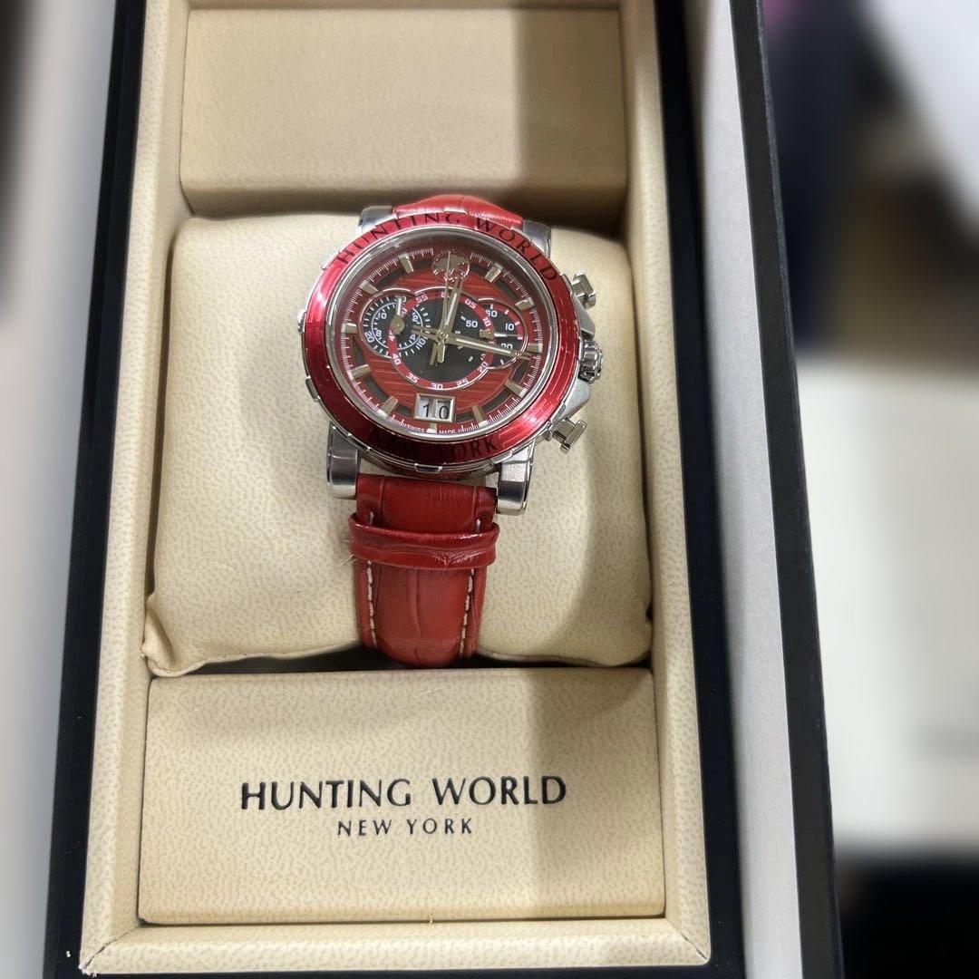 【保証書・冊子・箱付き美品】HUNTING WORLD スイス製クォーツ 腕時計