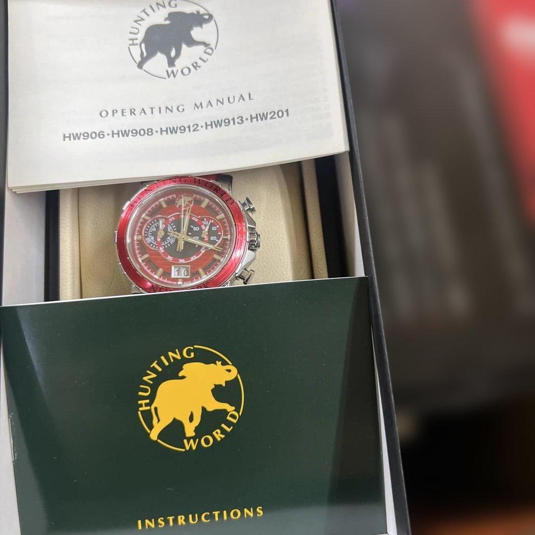【保証書・冊子・箱付き美品】HUNTING WORLD スイス製クォーツ 腕時計
