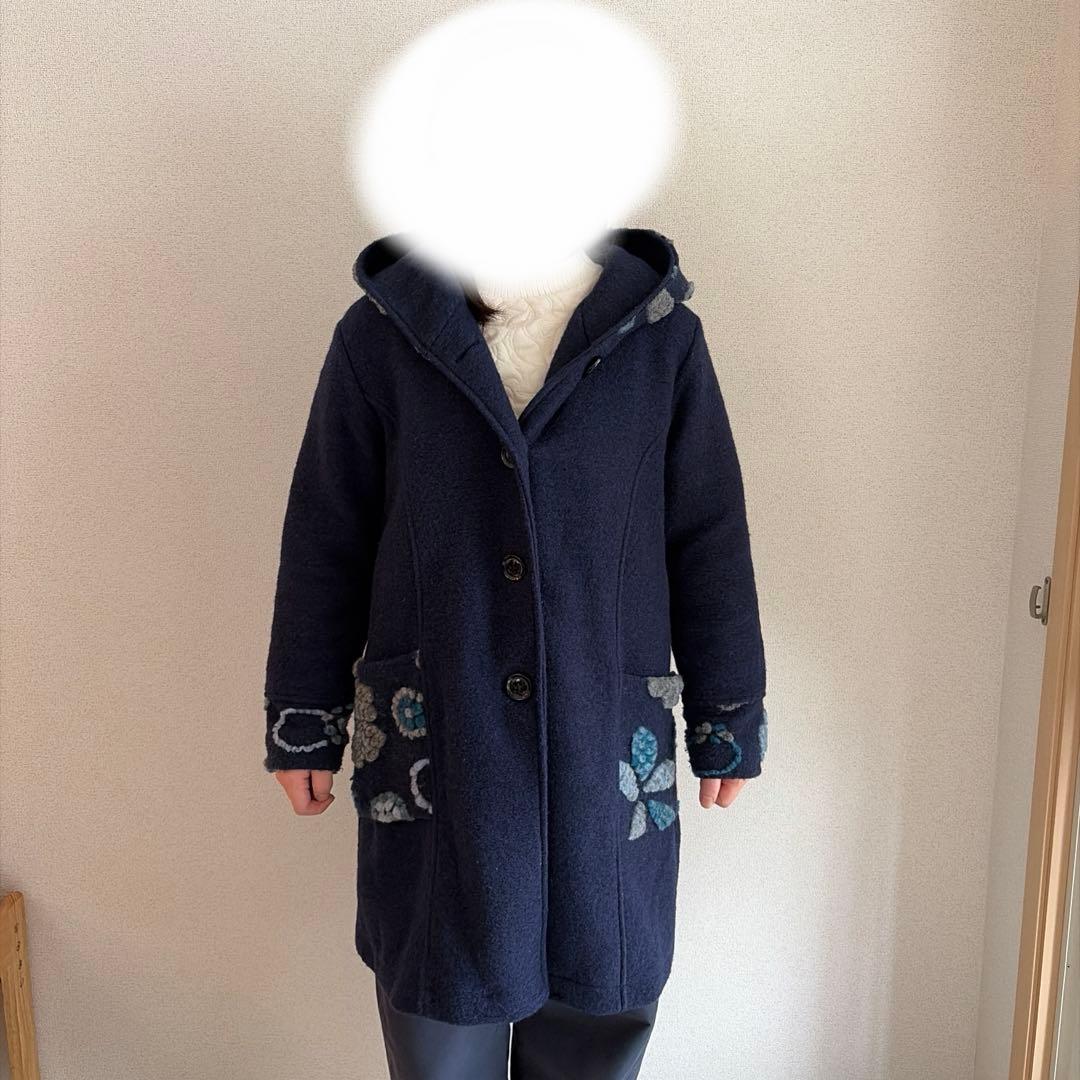 イタリア製　ウール混紡　花柄ロングコート