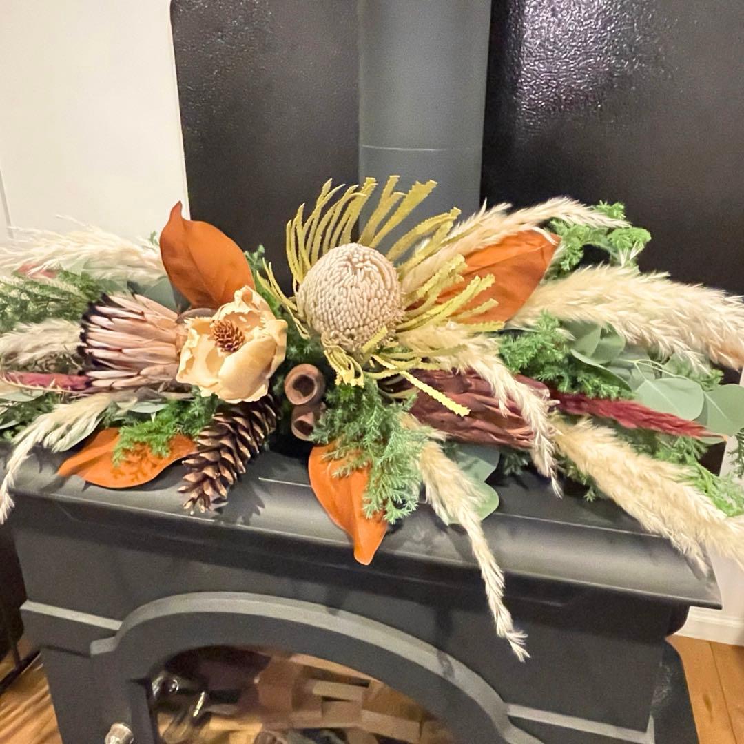 特大　ネイティブフラワー横長スワッグ　ドライフラワー　クリスマス　壁掛け棚置き