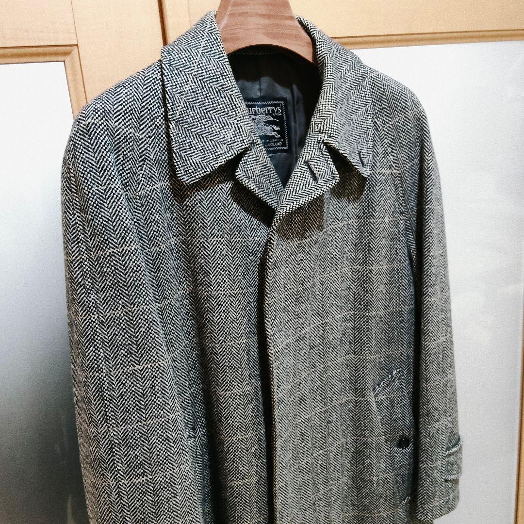 美品 バーバリー アルパカ混 モヘア ヘリンボーン コート