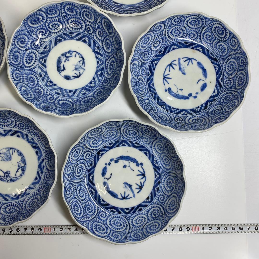 古伊万里 染付蛸唐草 膾皿 6枚　w14.5〜15cm 東キ7-0913①