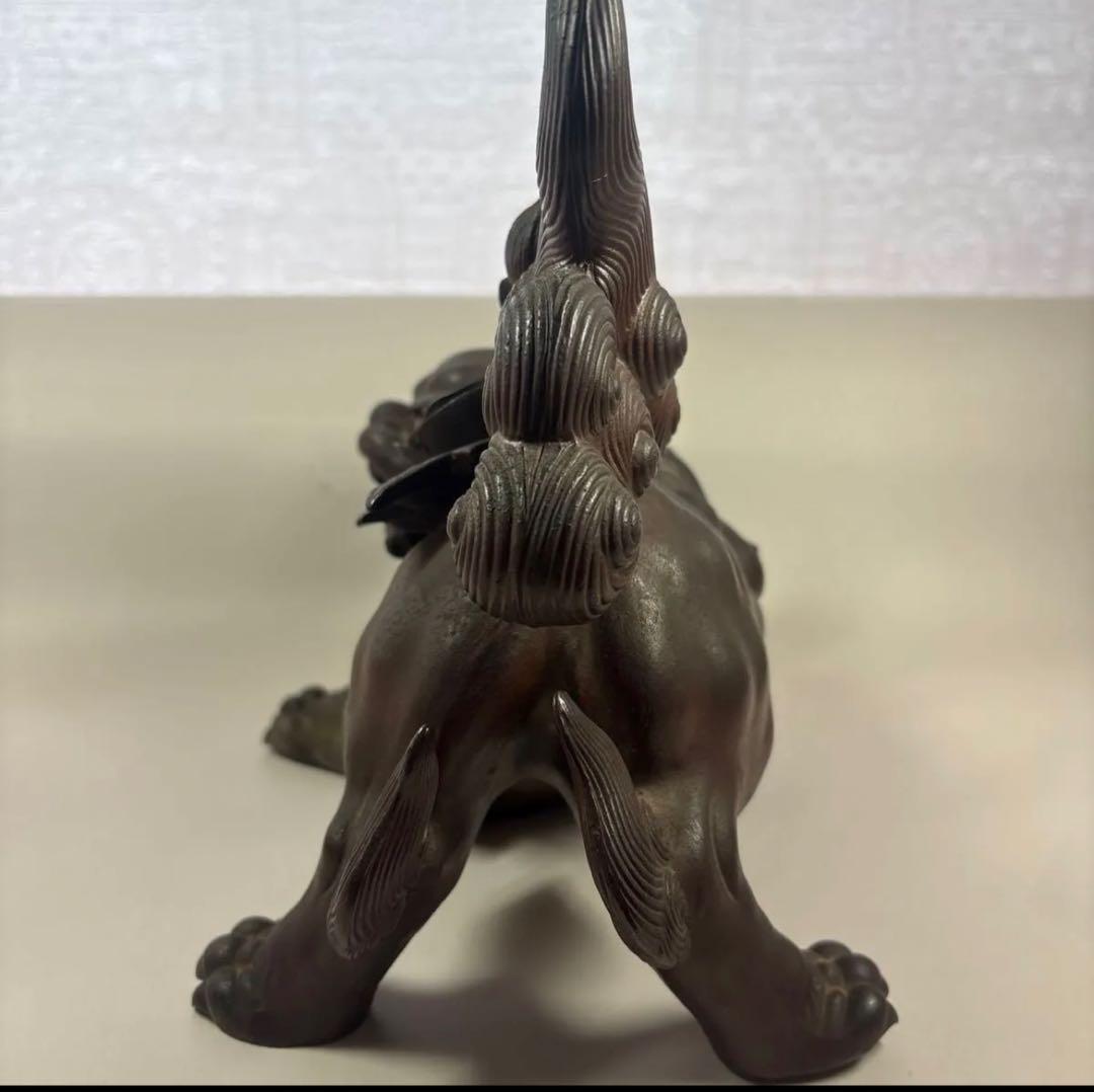 古い備前焼獅子置物 陶印 春芳 牡丹獅子