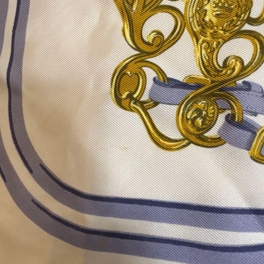 HERMES カレ40 ブリッドドゥガラ 馬具　スカーフブルー　シルク　エルメス