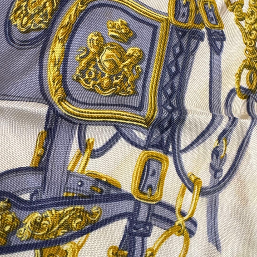 HERMES カレ40 ブリッドドゥガラ 馬具　スカーフブルー　シルク　エルメス