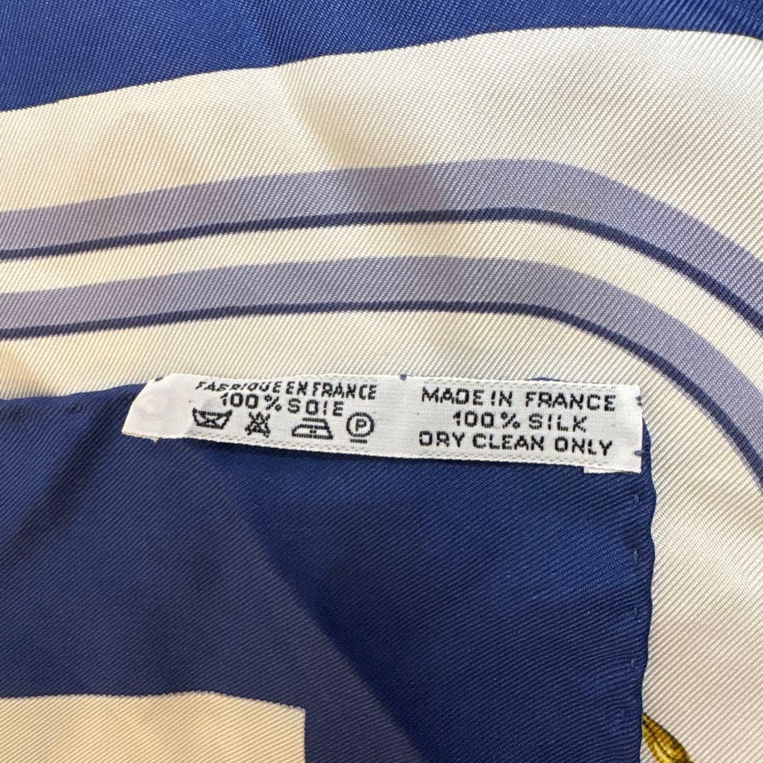 HERMES カレ40 ブリッドドゥガラ 馬具　スカーフブルー　シルク　エルメス