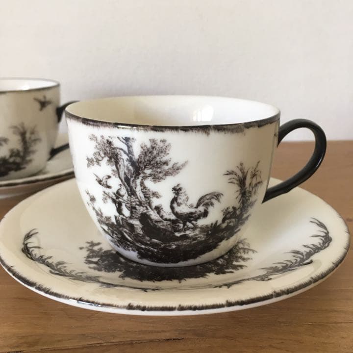 トワルドジュイ　ブラック&ホワイト カップ&ソーサー 6客セット