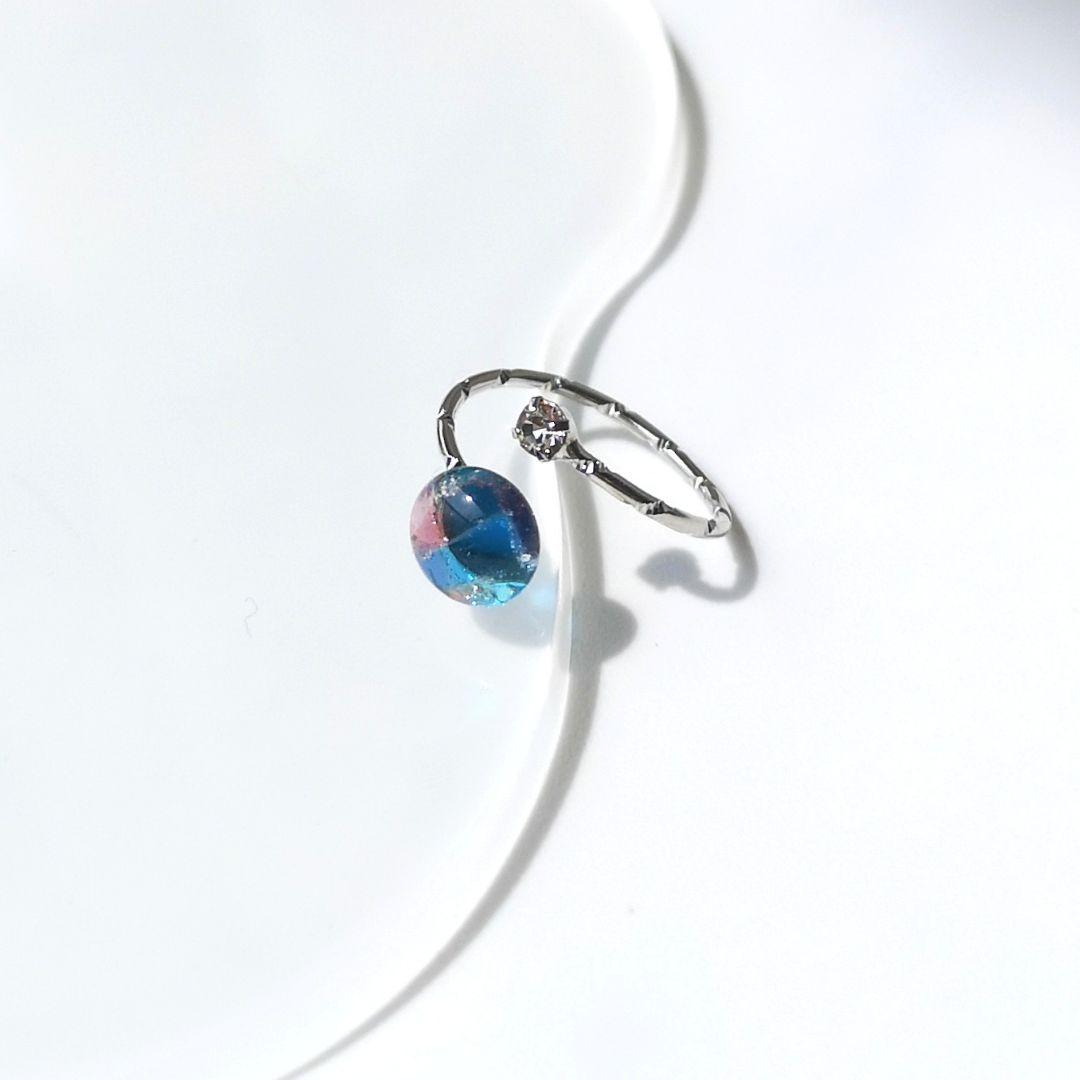 取引中　モザイク柄なガラスのフォークリング*《シルバー》