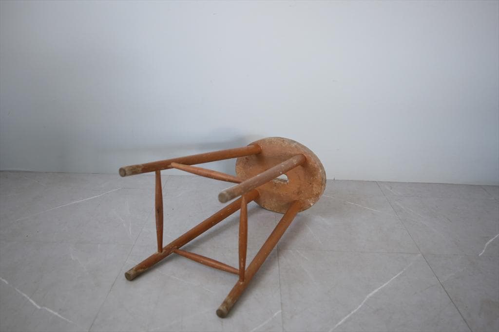 英国アンティーク木製スツール/丸椅子イス/踏み台/腰掛け/飾り棚(92-220)