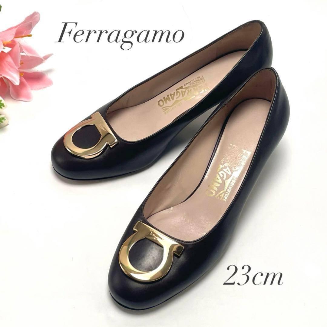 最終価格 Ferragamo フェラガモ ガンチーニ カーフ レザー パンプス