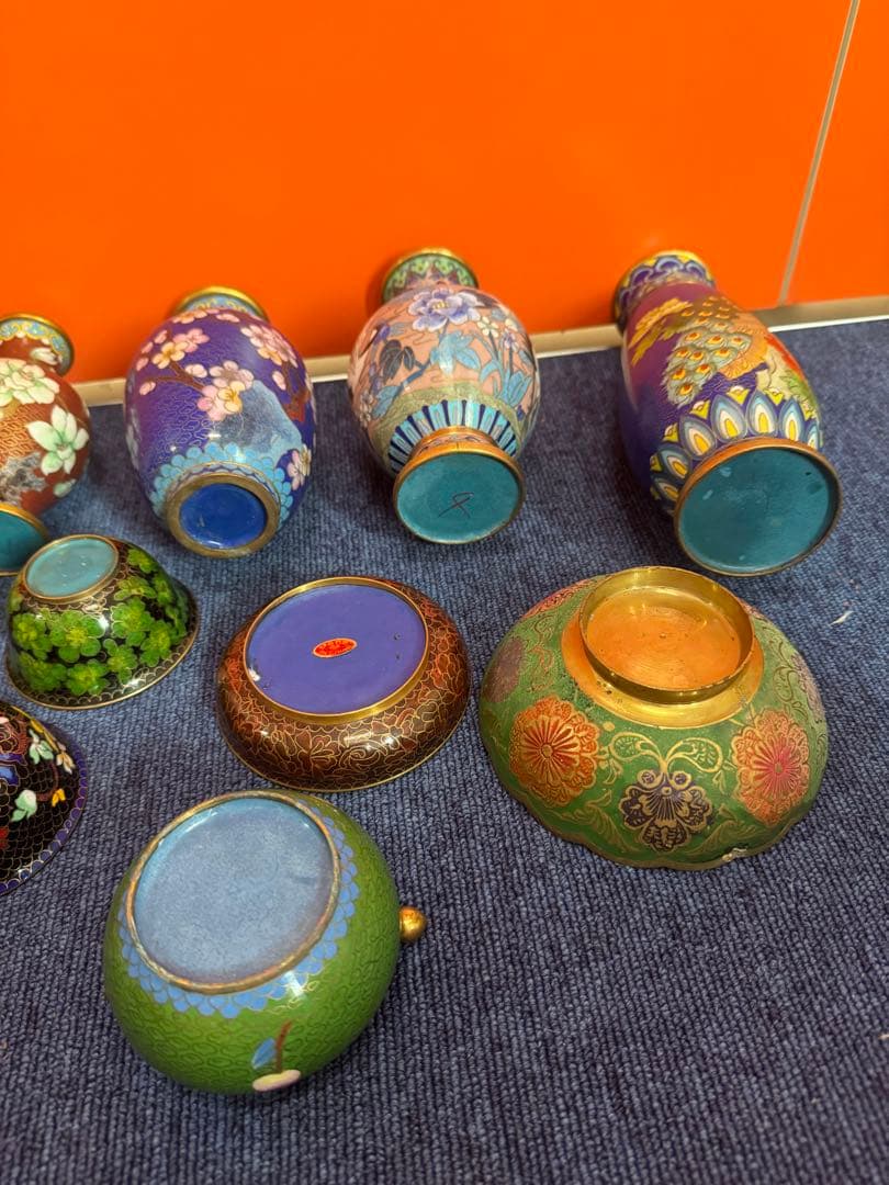 1840  七宝焼　景泰藍　まとめ売り　合計14個　時代物