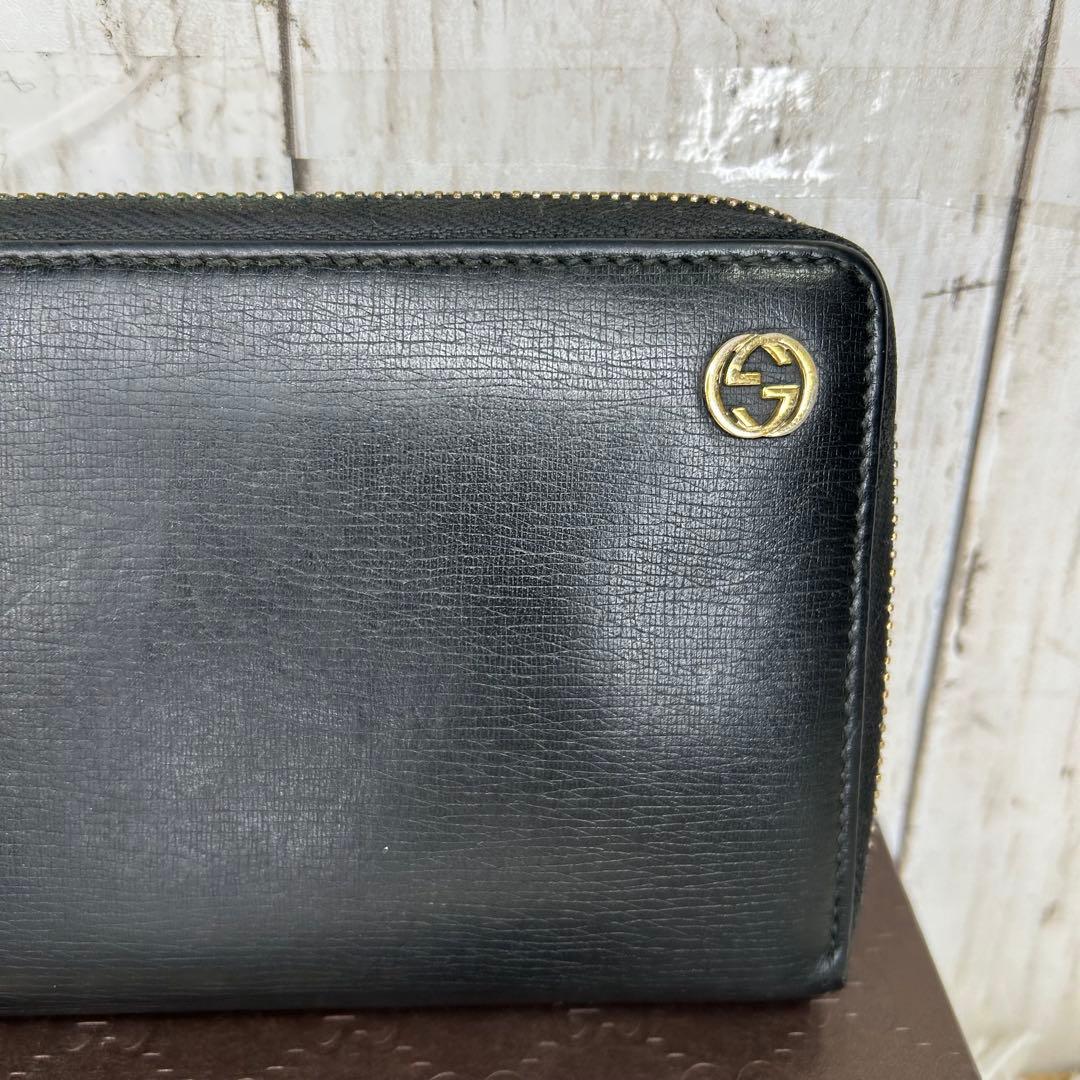 GUCCI グッチ 長財布 レザー ラウンドファスナー インターロッキング